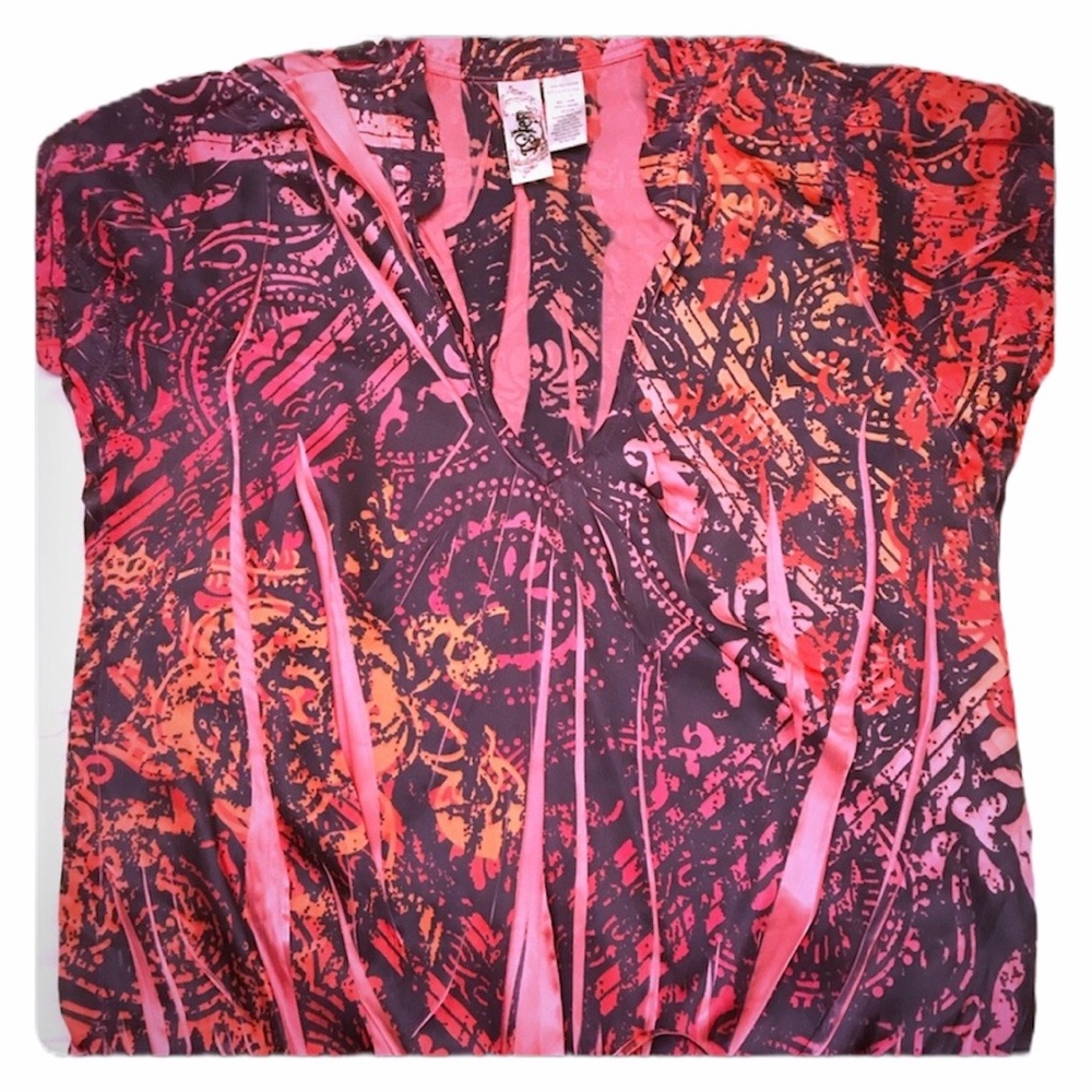 L8ter Tie-Dye Cap Sleeve Blouse M | Satin | Barbiecore